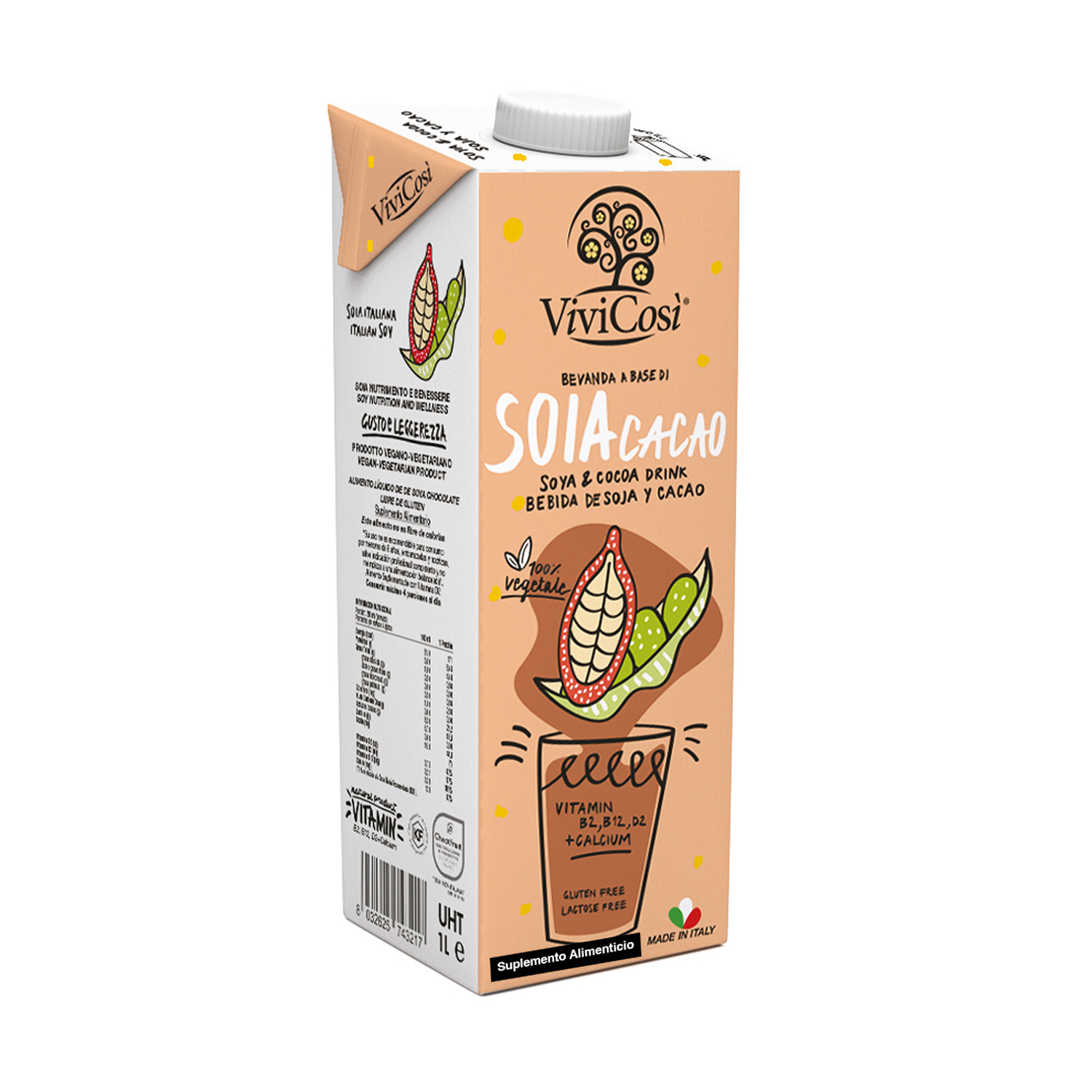 BEBIDA VEGETAL  DE SOYA CACAO LIBRE DE GLUTEN 1L